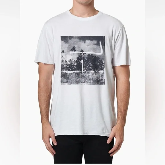 Neuw Palm Tree Art Graphic Linen-Blend T-Shirt- Medium - Picture 2 of 9